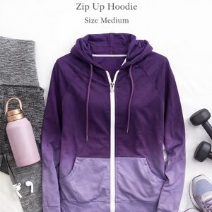 Purple Ombre Zip Up Hoodie Medium Cotton Blend Lightweight Athleisure